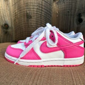 Nike Toddler Girls 11C Pink White Dunk Low Sneaker Shoe Lace Up Retro Plush